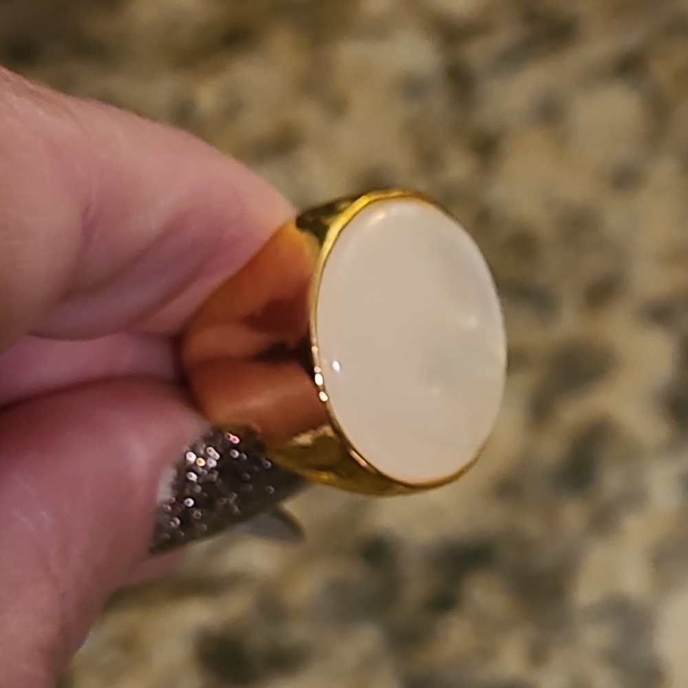 Mother Of Pearl Titanium Gold Plated Chunky Ring - Picture 14 of 16